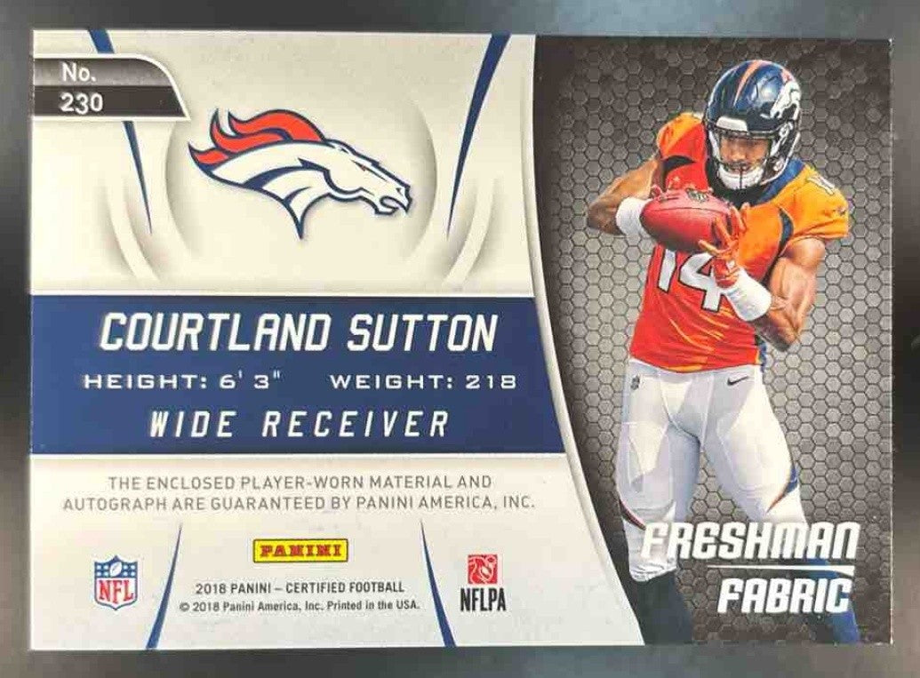 2018 Panini Certified Courtland Sutton /199 #230 RC Freshman Fabric Auto Broncos - Sports Cards