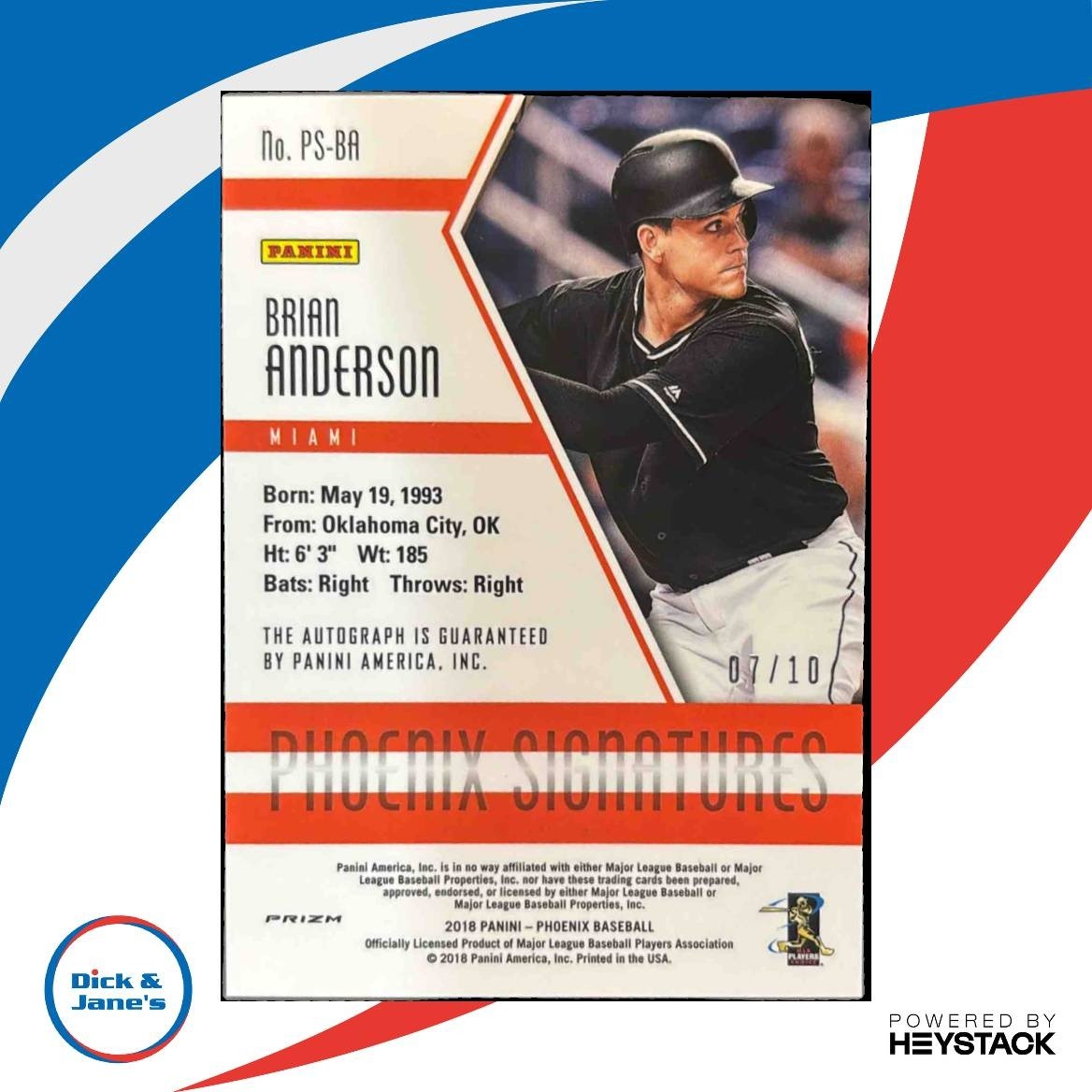 2018 Panini Chronicles Brian Anderson Phoenix Signature Gold /10 Auto RC Marlins - Sports Cards