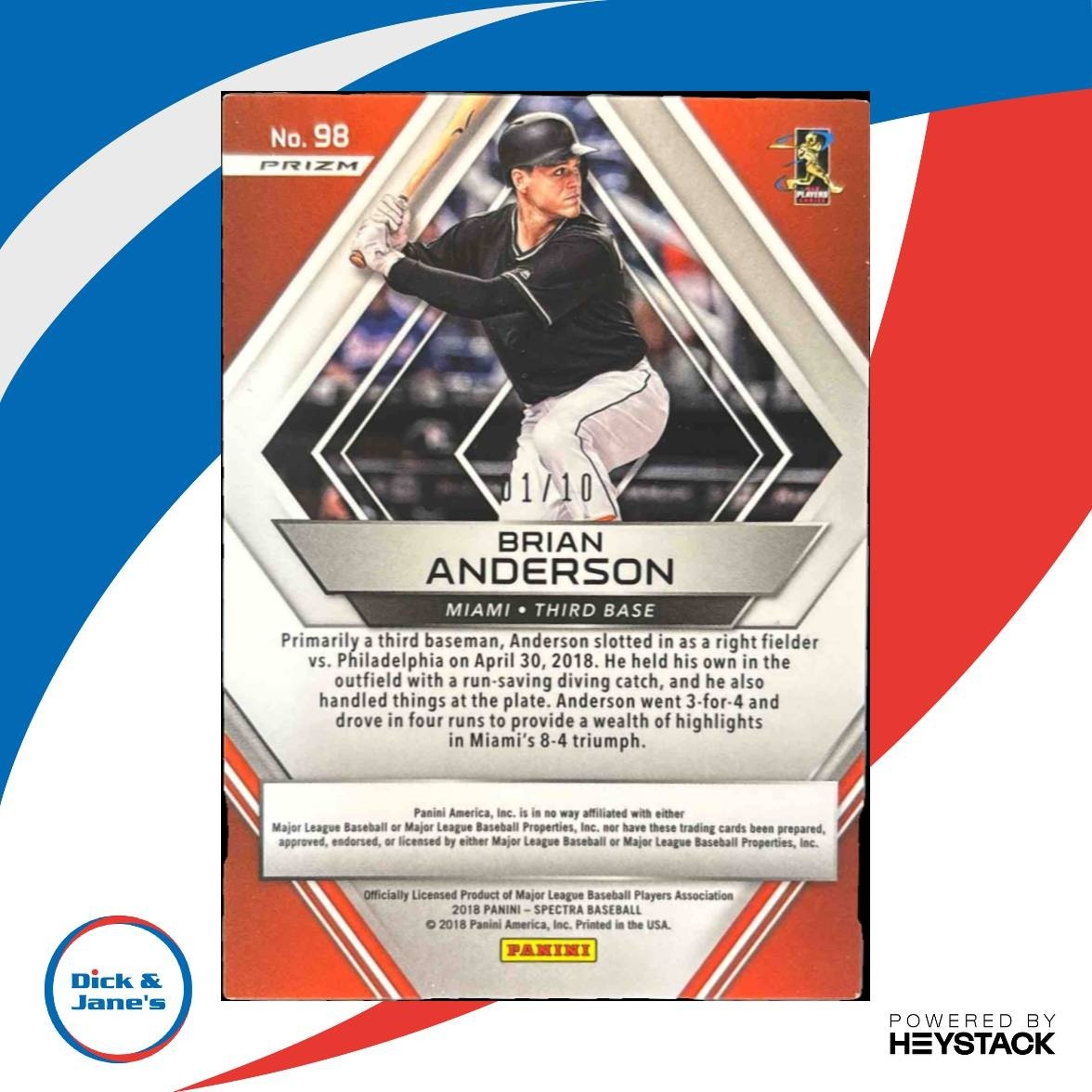 2018 Panini Chronicles Brian Anderson Spectra Gold /10 #98 RC Miami Marlins - Sports Cards