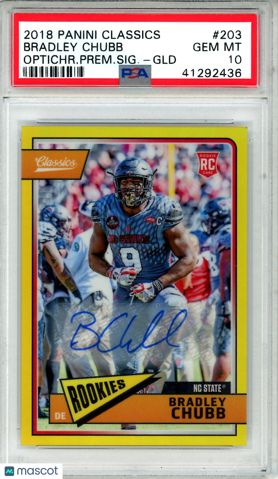 2018 Panini Classics Bradley Chubb Optichr. Prem. SIG Gold /25 PSA 10 GEM MINT - Graded Sports Cards