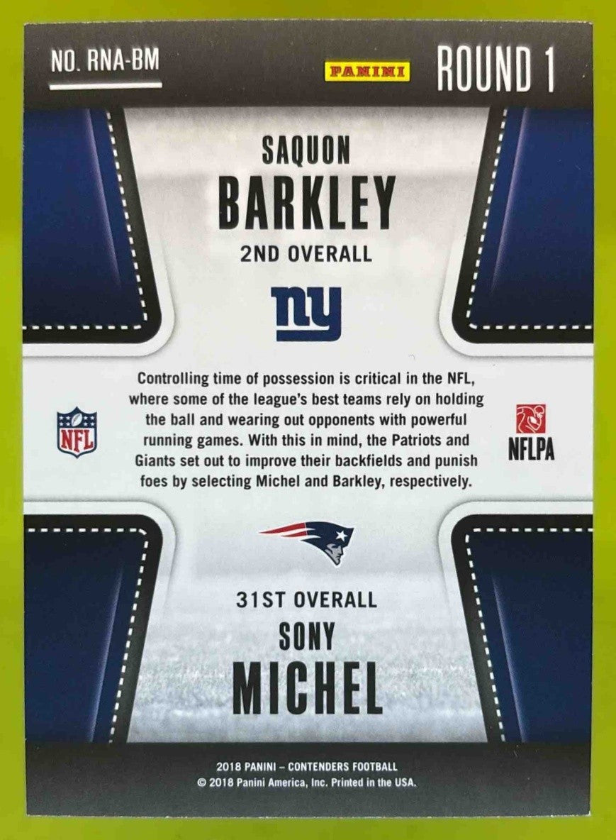 2018 Panini Contenders Saquon Barkley Sony Michel Round Numbers - Sports Cards