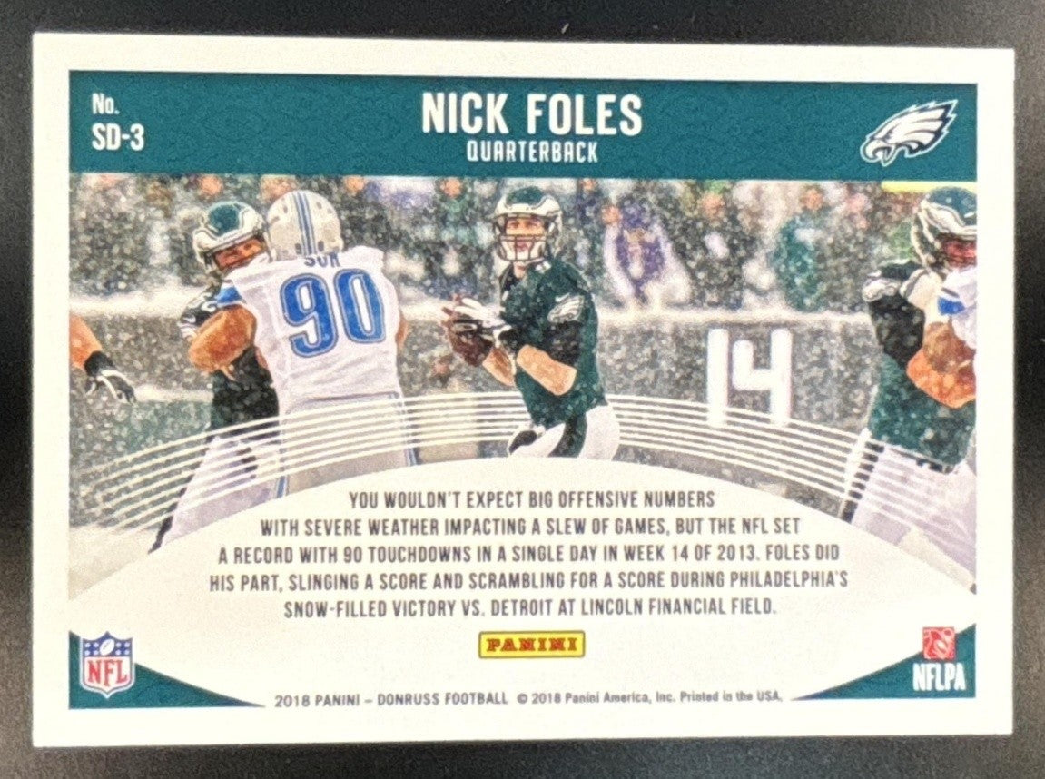 2018 Panini Donruss Nick Foles Snow Days Holo /100 #SD-3 Philadelphia Eagles - Sports Cards