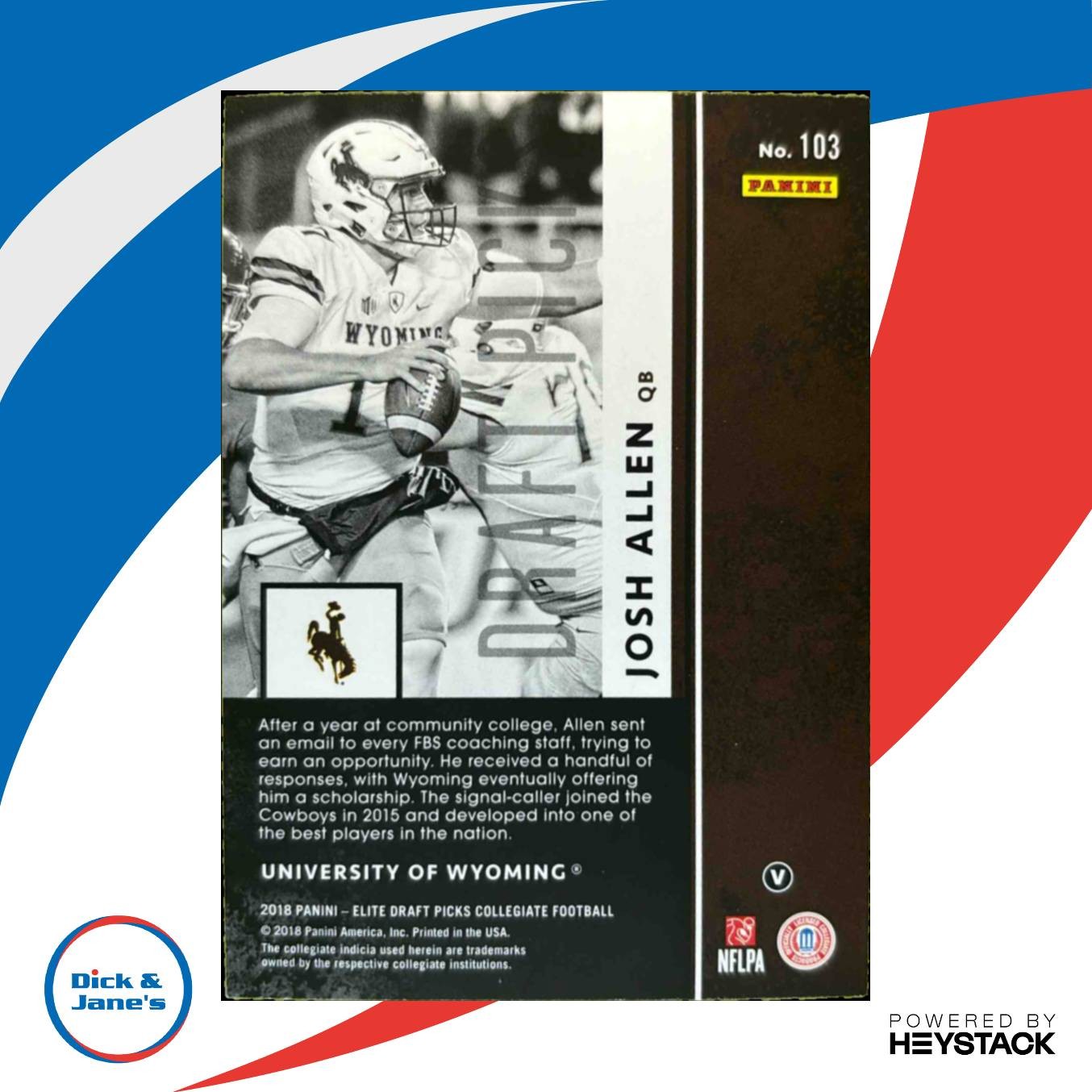 2018 Panini Elite Draft Picks Josh Allen #103 RC Buffalo Bills Wyoming Cowboys - Sports Cards