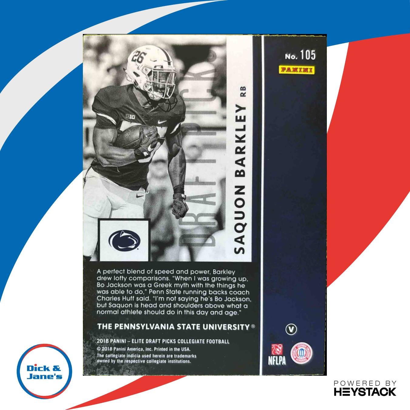 2018 Panini Elite Draft Picks Saquon Barkley 105 RC Penn State Nittany Lions BLK - Sports Cards