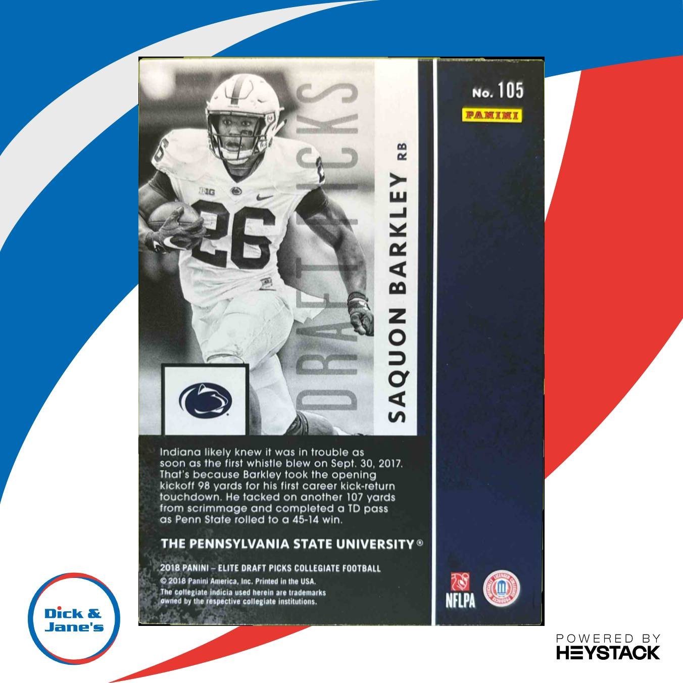 2018 Panini Elite Draft Picks Saquon Barkley 105 RC Penn State Nittany Lions WHT - Sports Cards