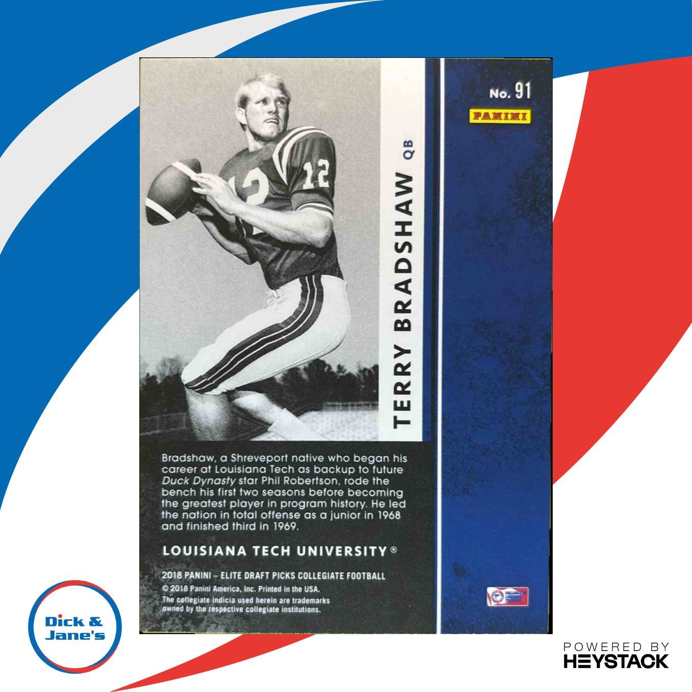 2018 Panini Elite Draft Picks Terry Bradshaw Status Die Cut Gold /10 91 Steelers - Sports Cards