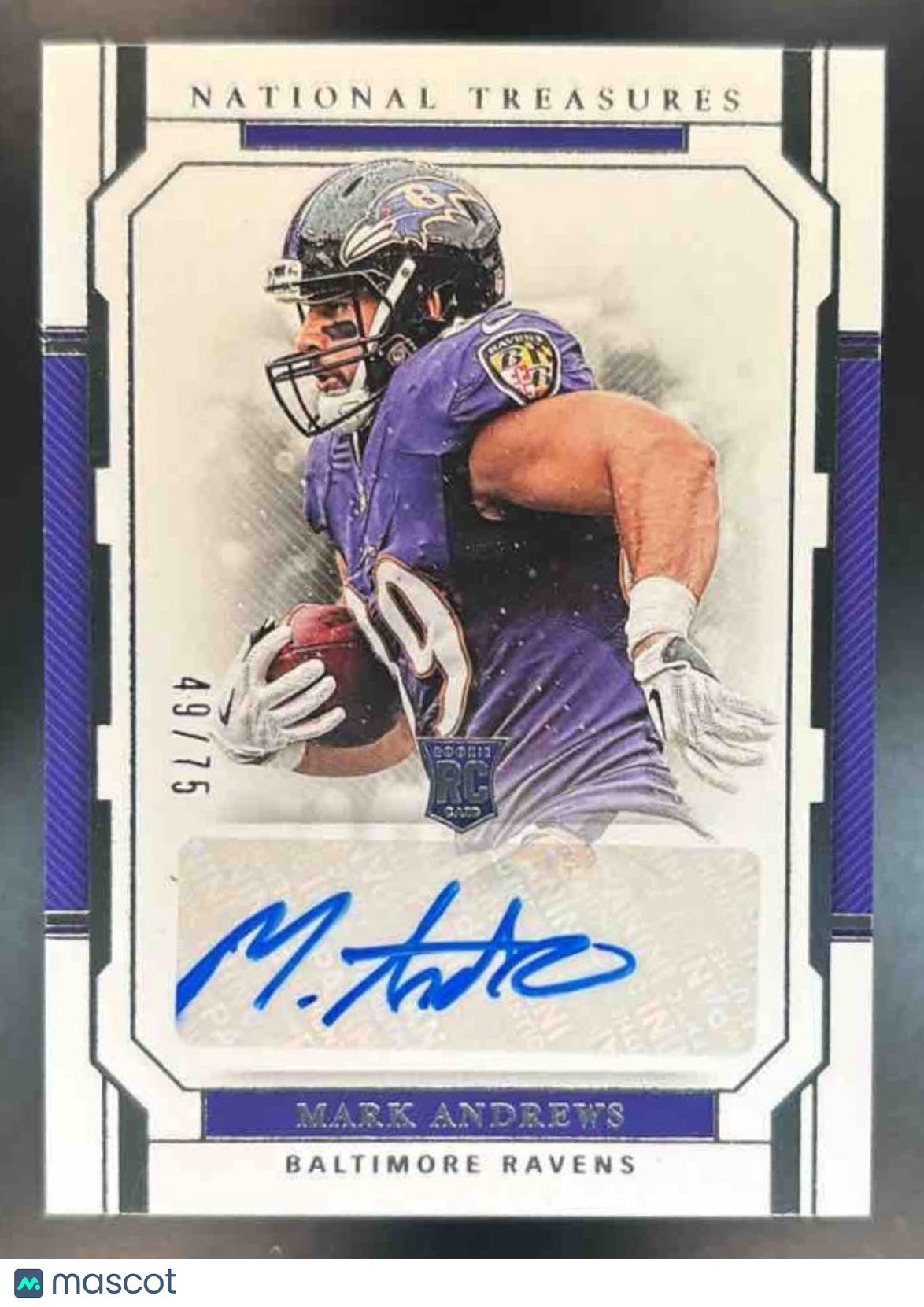2018 Panini National Treasures Mark Andrews /75 #118 Auto RC Baltimore Ravens - Sports Cards