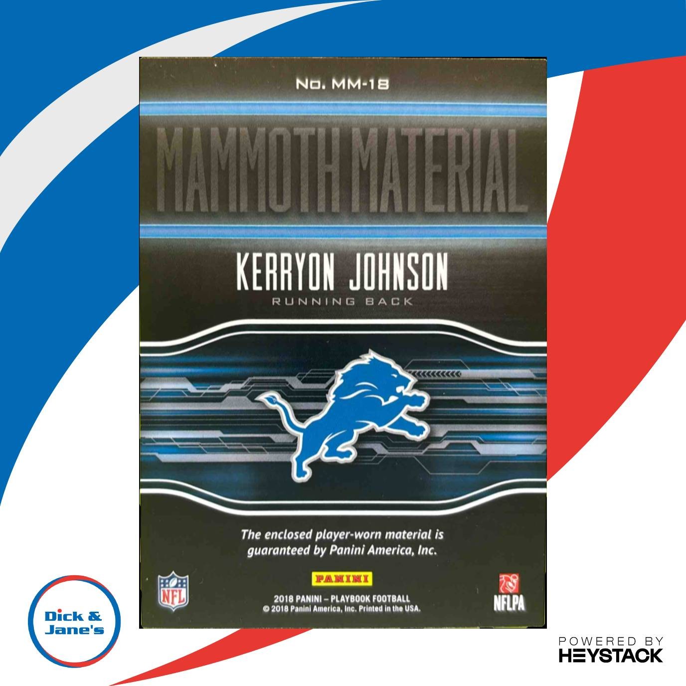 2018 Panini Playbook Kerryon Johnson Mammoth Material Relics Prime /50 Lions - Sports Cards
