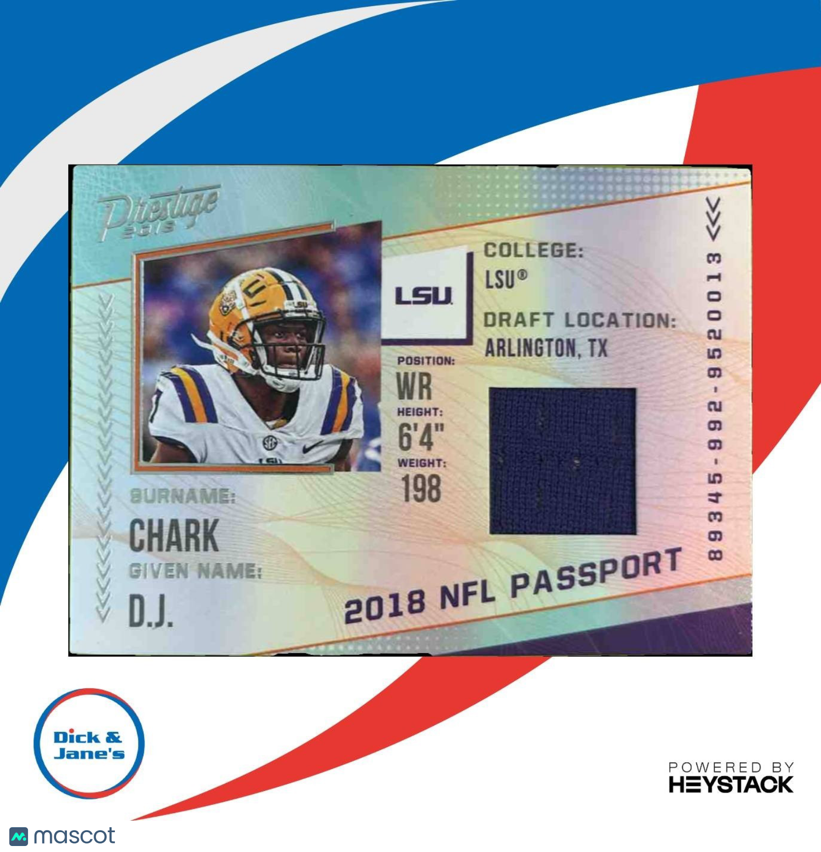 2018 Panini Prestige DJ Chark NFL Passport Memorabilia #PP-DC RC LSU Tigers - Sports Cards