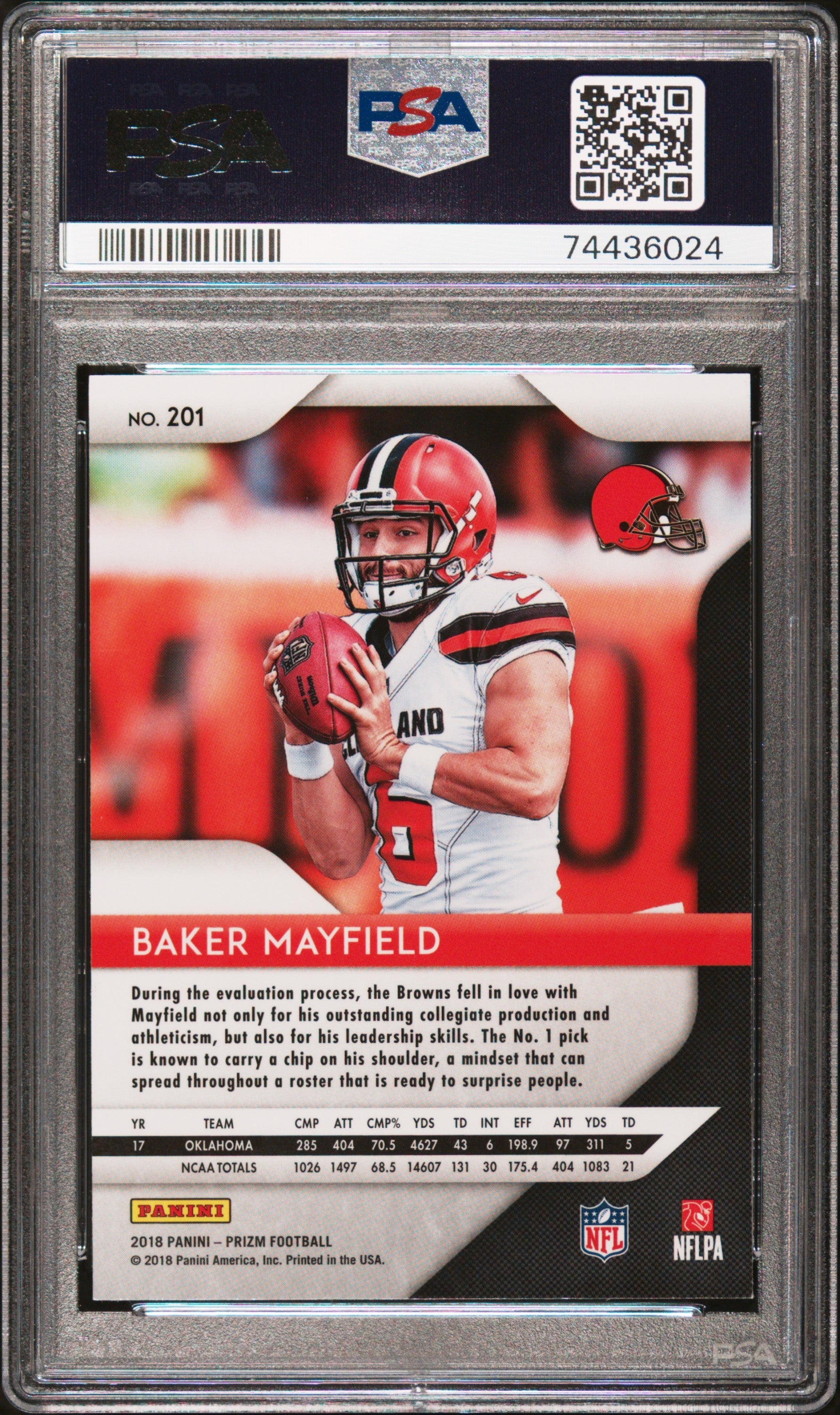 2018 Panini Prizm Baker Mayfield Rookie #201 PSA 10 Cleveland Browns - Graded Sports Cards