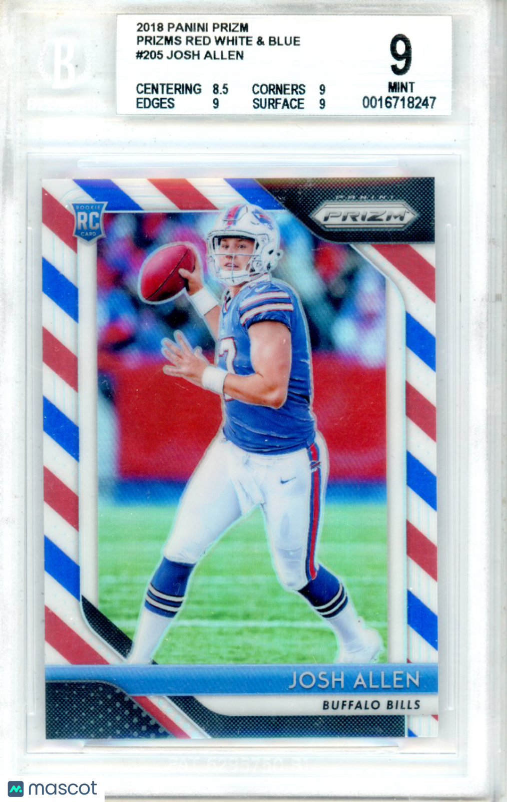 2018 Panini Prizm Josh Allen Red White Blue Rookie 205 BGS 9 MINT Buffalo Bills - Graded Sports Cards