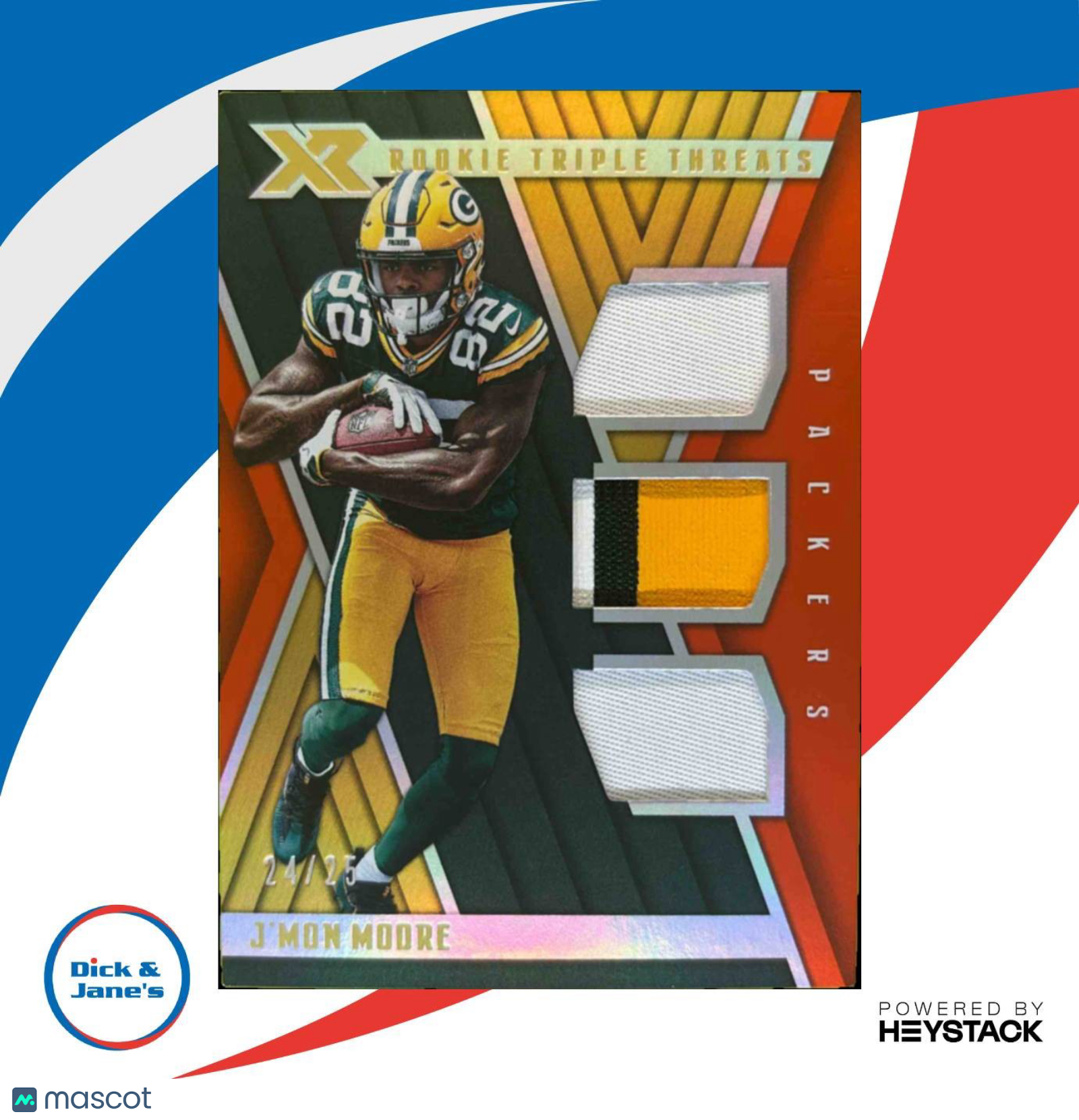 2018 Panini XR J Mon Moore Rookie Triple Threats Materials Orange 24/25 Packers - Sports Cards