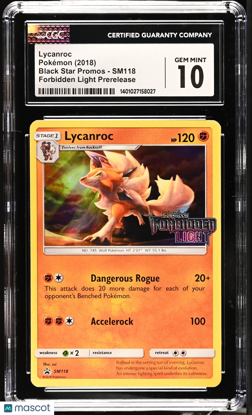 2018 Pokemon Black Star Promos Lycanroc #SM118 Forbidden Light Prerelease CGC 10 - Graded TCG/CCG