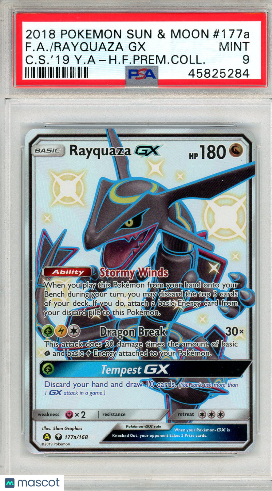 2018 Pokemon Sun & Moon Celestial Storm Rayquaza GX #177a FA Prem. Coll. PSA 9 - Graded TCG/CCG