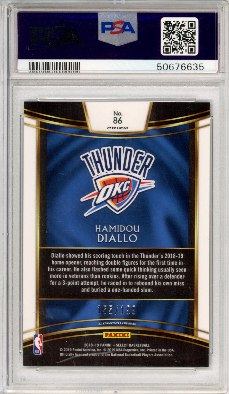 2018 Select Hamidou Diallo Red Prizm Rookie/199 #86 PSA 10 Oklahoma City Thunder - Graded Sports Cards