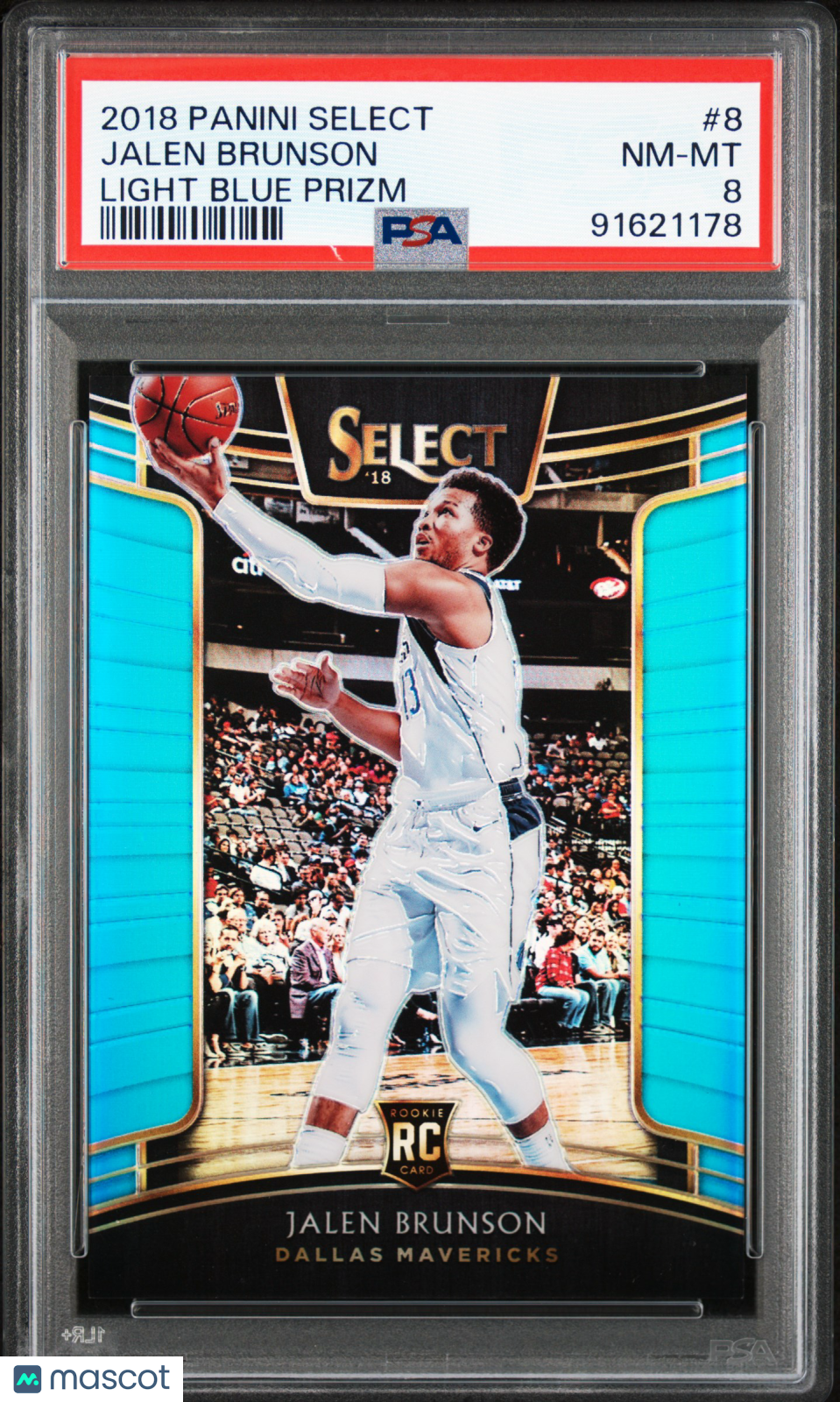 2018 Select Jalen Brunson Light Blue Prizm Rookie /299 #8 PSA 8 Dallas Mavericks - Graded Sports Cards