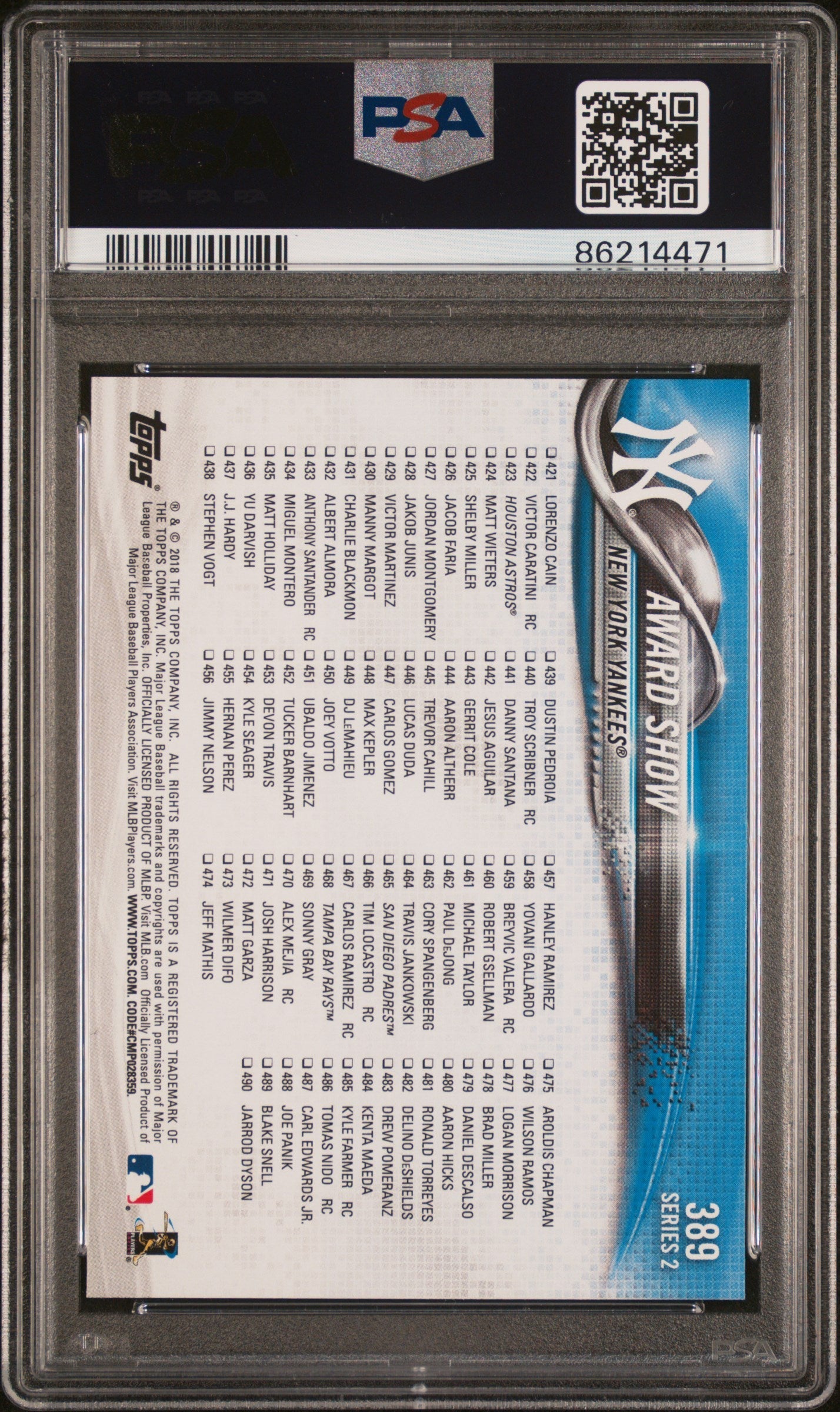 2018 Topps Award Show Stanton & Judge #389 PSA 10 - Graded Sports Cards