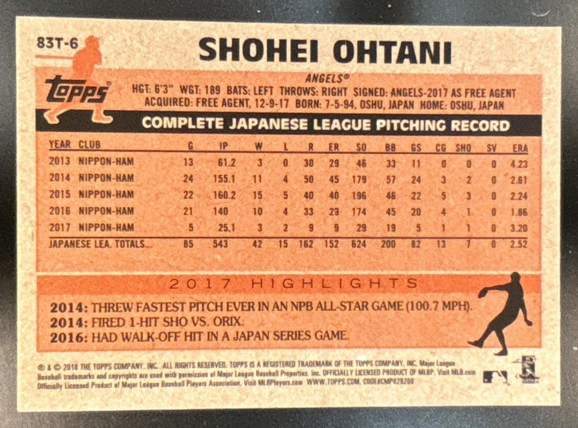 2018 Topps Chrome Shohei Ohtani 1983 Refractor RC Los Angeles - Sports Cards