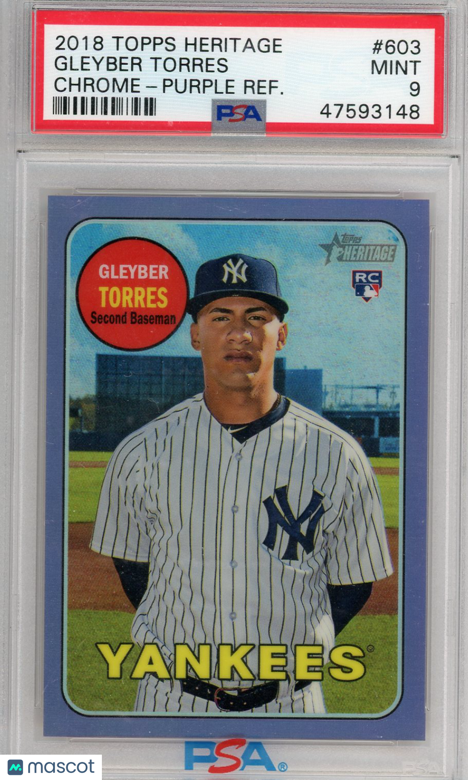 2018 Topps Heritage Gleyber Torres Chrome Purple Refractor #603 PSA 9 - Graded Sports Cards