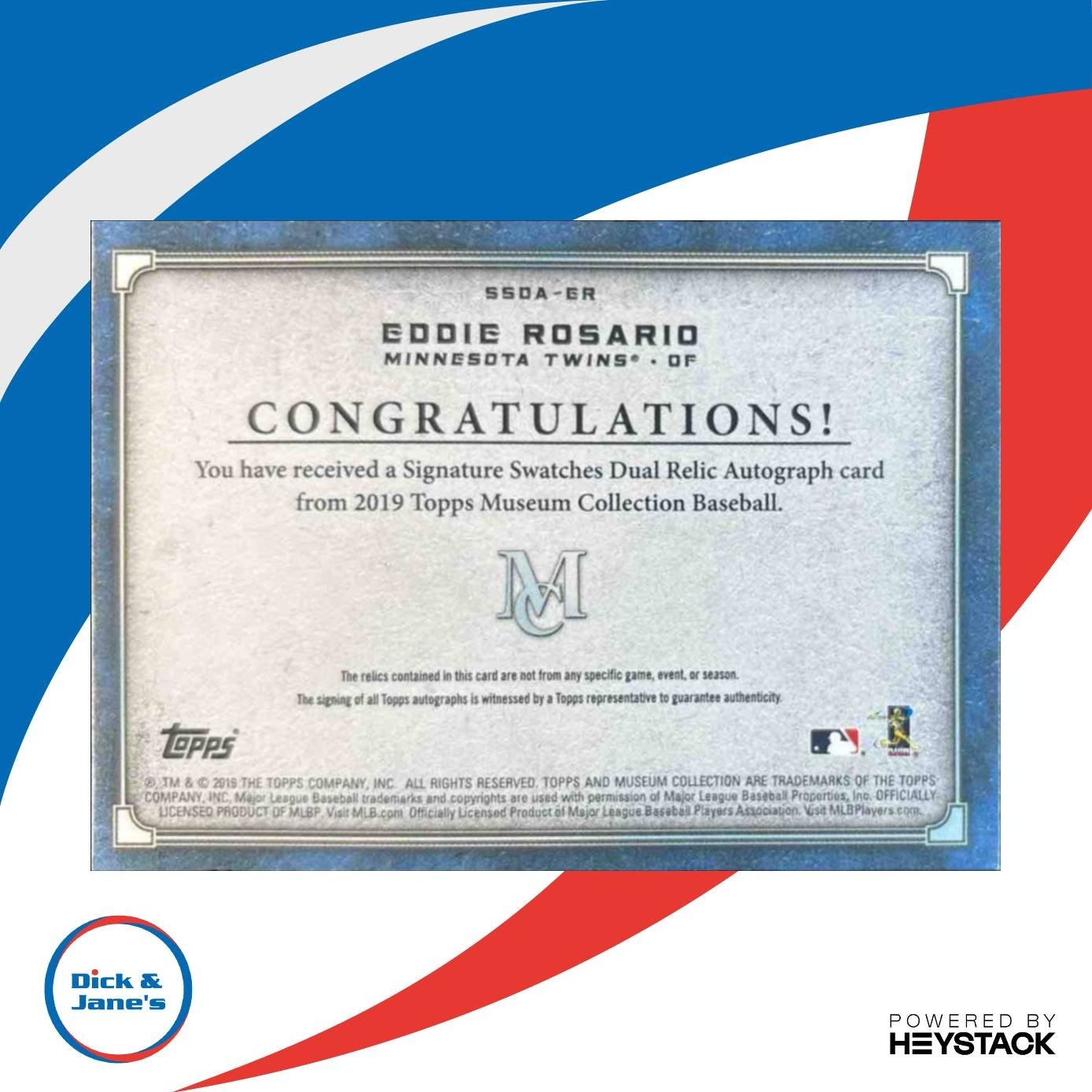 2018 Topps Museum Collection Eddie Rosario Signature Swatches Dual /199 Twins - Sports Cards