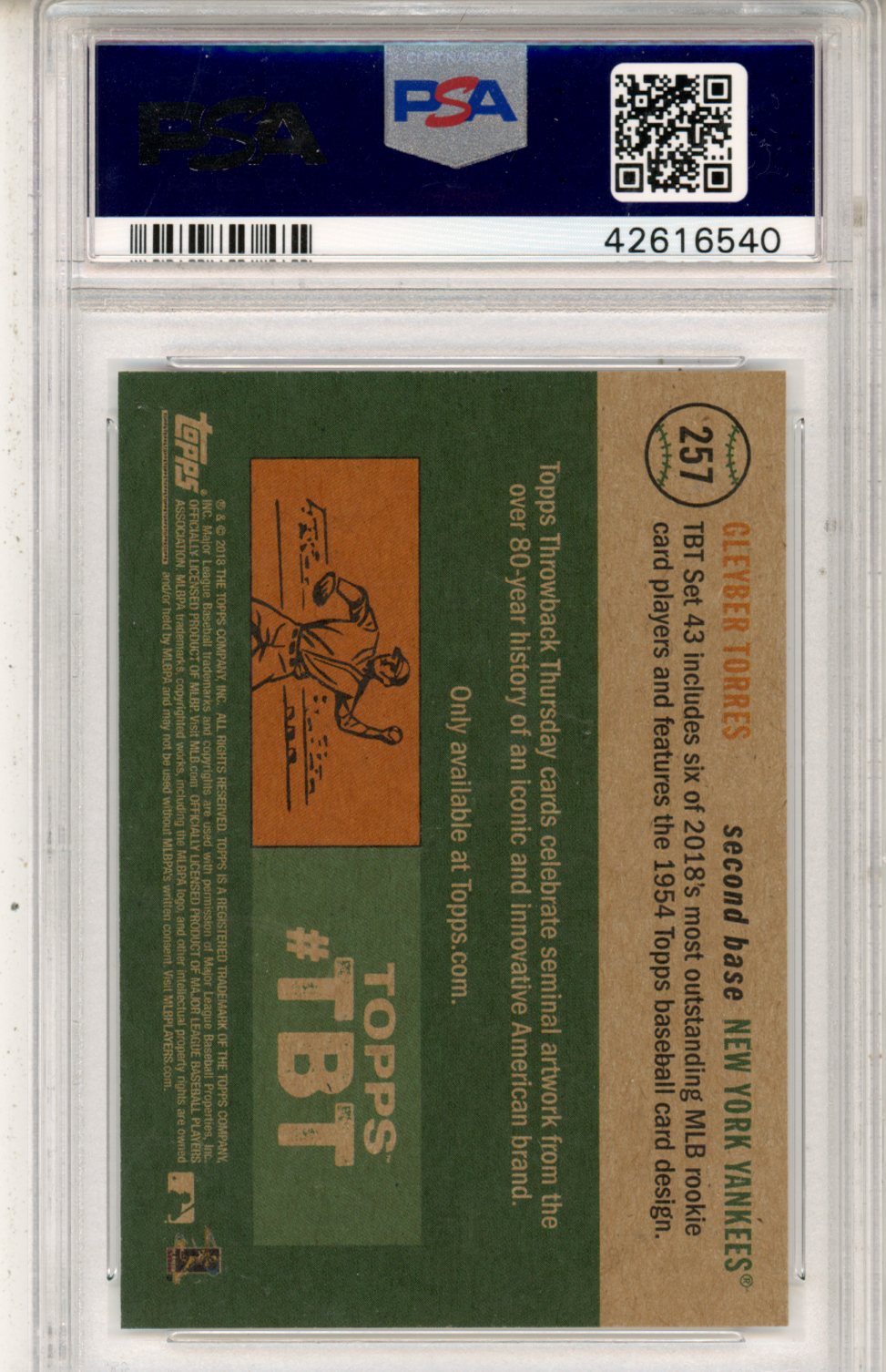 2018 Topps Throwback Thursday Gleyber Torres #257 PSA 10 - Graded Sports Cards