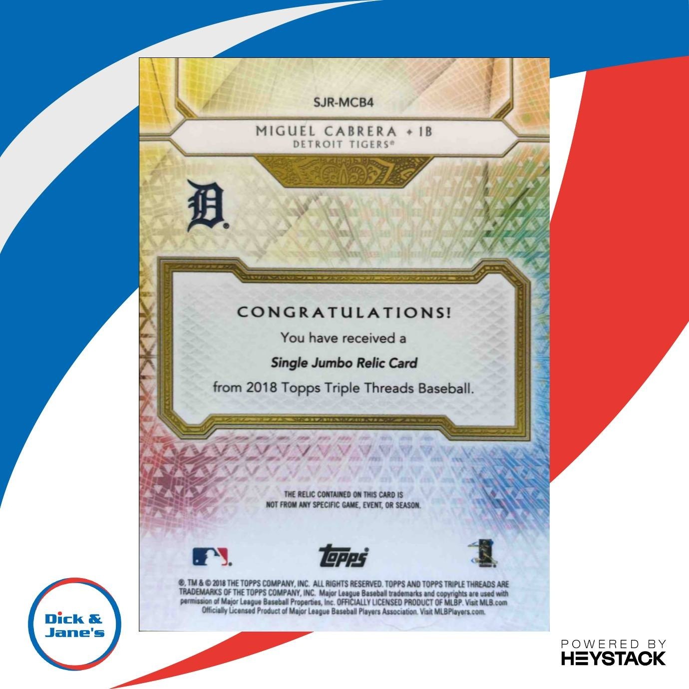 2018 Topps Triple Threads Miguel Cabrera Single Jumbo Relics /36 Detroit Tigers - Sports Cards