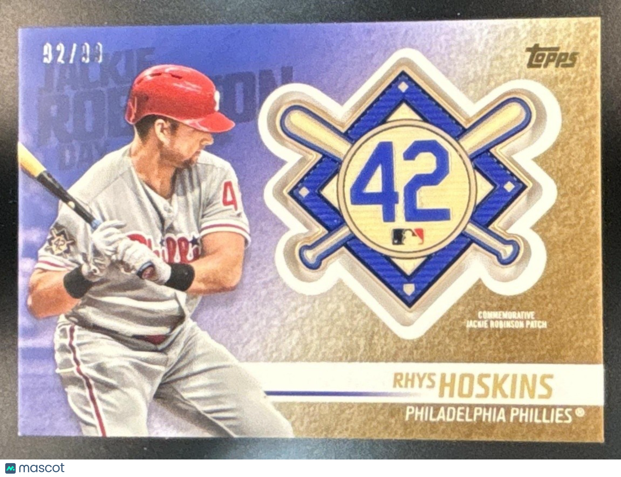 2018 Topps Update Rhys Hoskins Jackie Robinson Day Manufactured Patch /99 MEM RC - Sports Cards