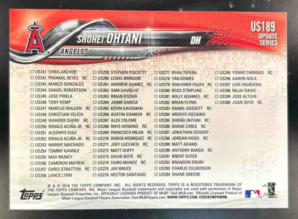 2018 Topps Update Shohei Ohtani #US189 RC Los Angeles Angels - Sports Cards