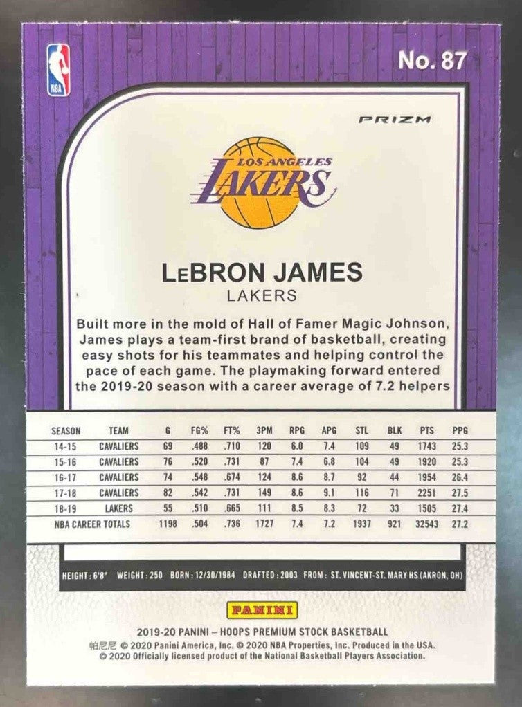 2019-20 Panini Hoops LeBron James Teal #87 Los Angeles Lakers - Sports Cards