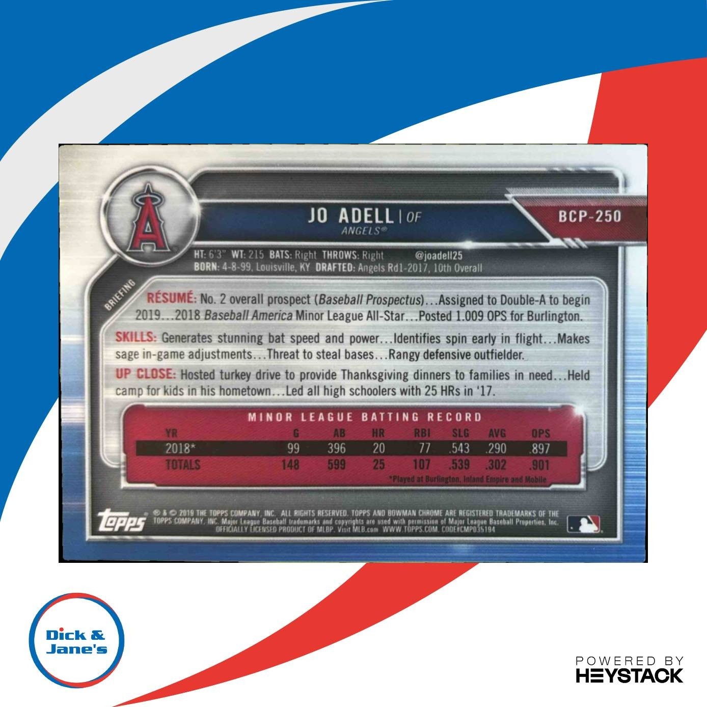 2019 Bowman Chrome Jo Adell Prospects Gold Shimmer /50 #BCP-250 Angels - Sports Cards