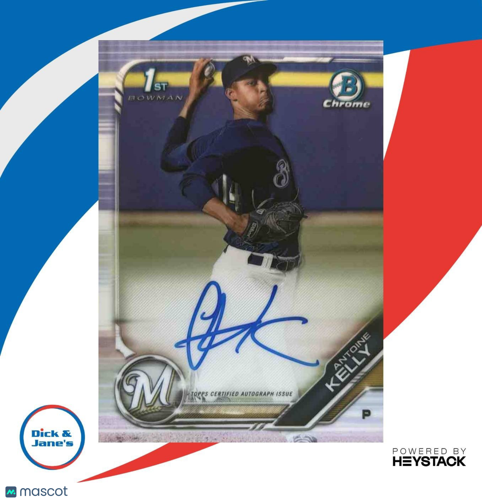2019 Bowman Draft Antoine Kelly Chrome Pick Auto #CDA-AK Milwaukee Brewers - Sports Cards