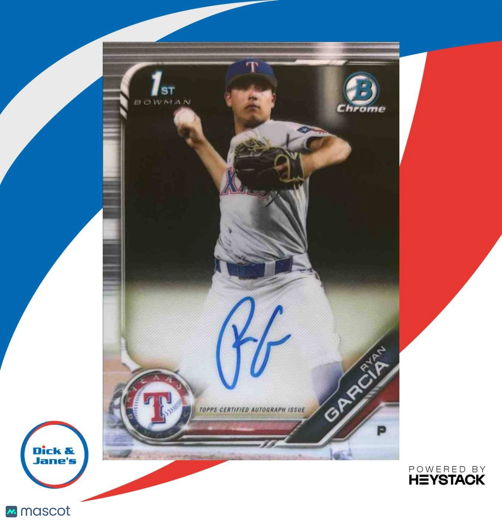 2019 Bowman Draft Ryan Garcia Chrome Pick Auto #CDA-RGA Texas Rangers - Sports Cards