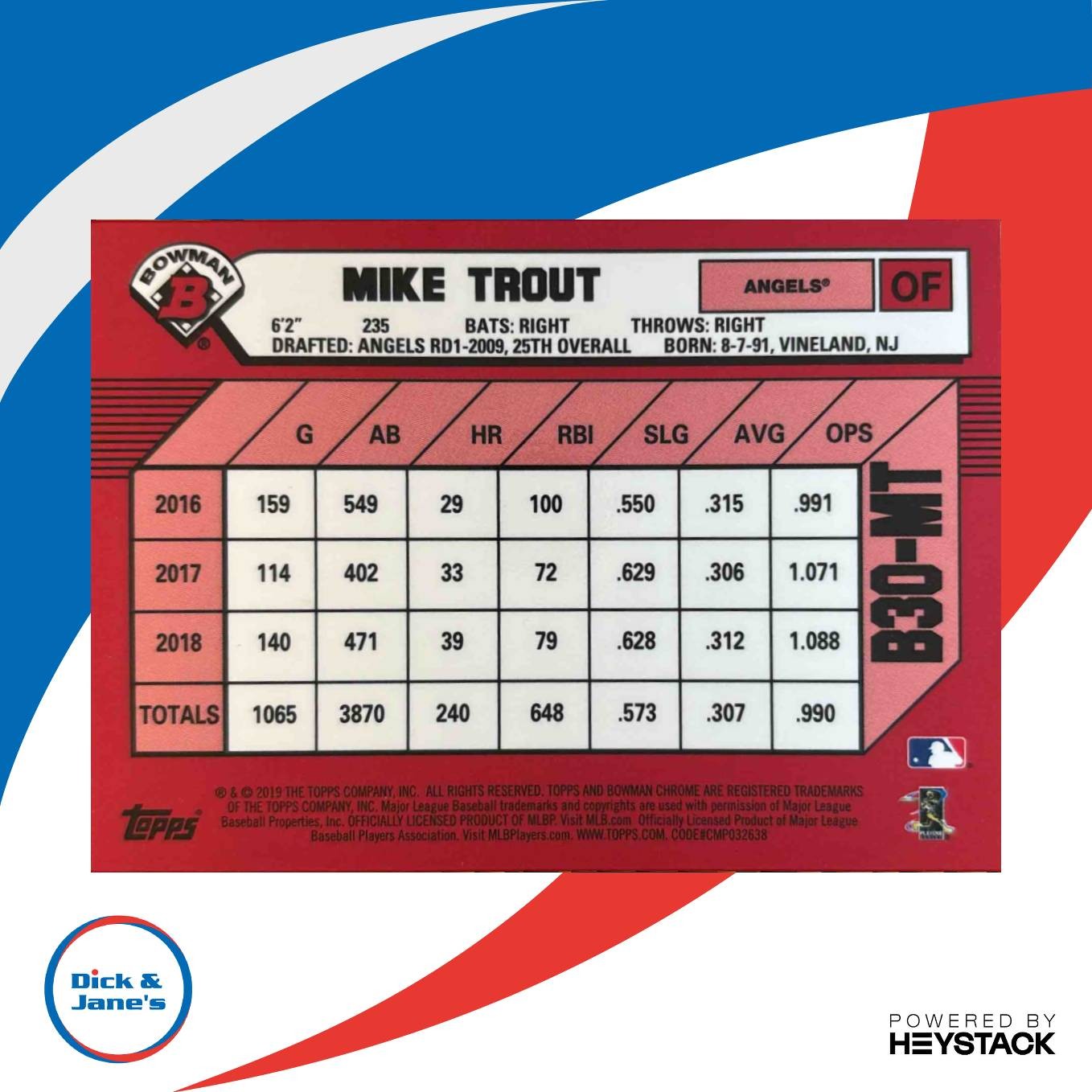 2019 Bowman Mike Trout 30th Anniversary #B30-MT Los Angeles Angels - Sports Cards