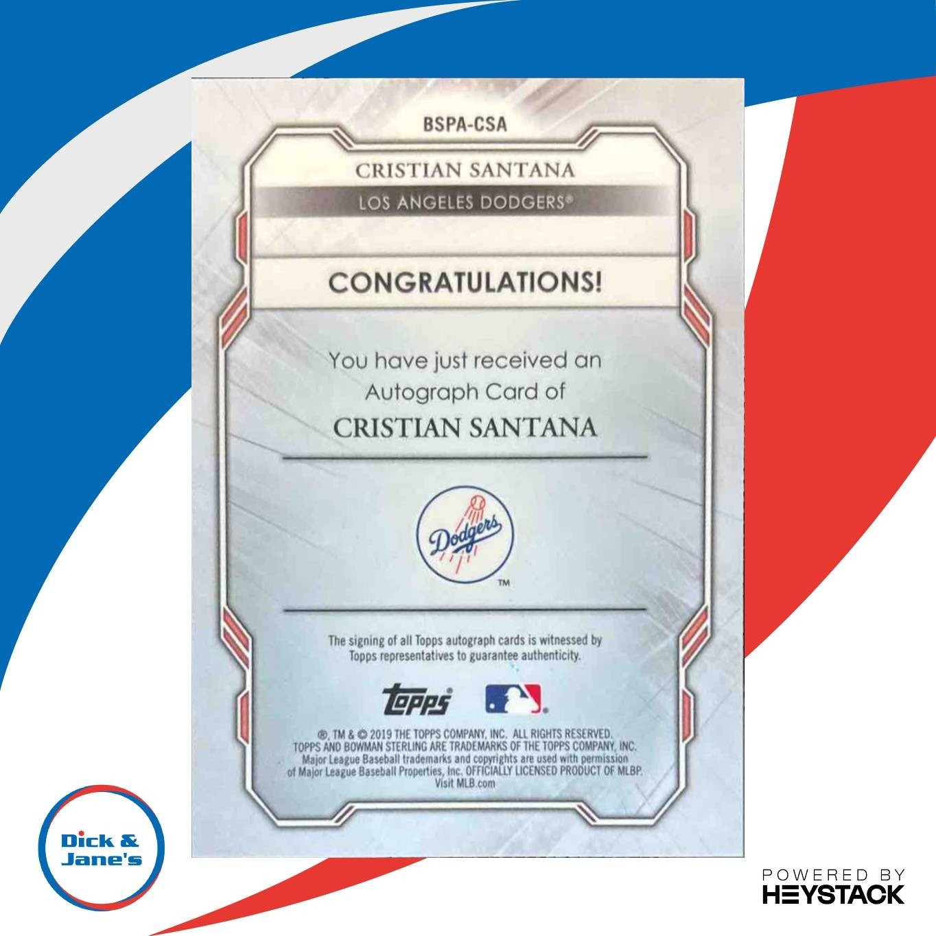 2019 Bowman Sterling Cristian Santana Prospect & Rookie Auto Los Angeles Dodgers - Sports Cards