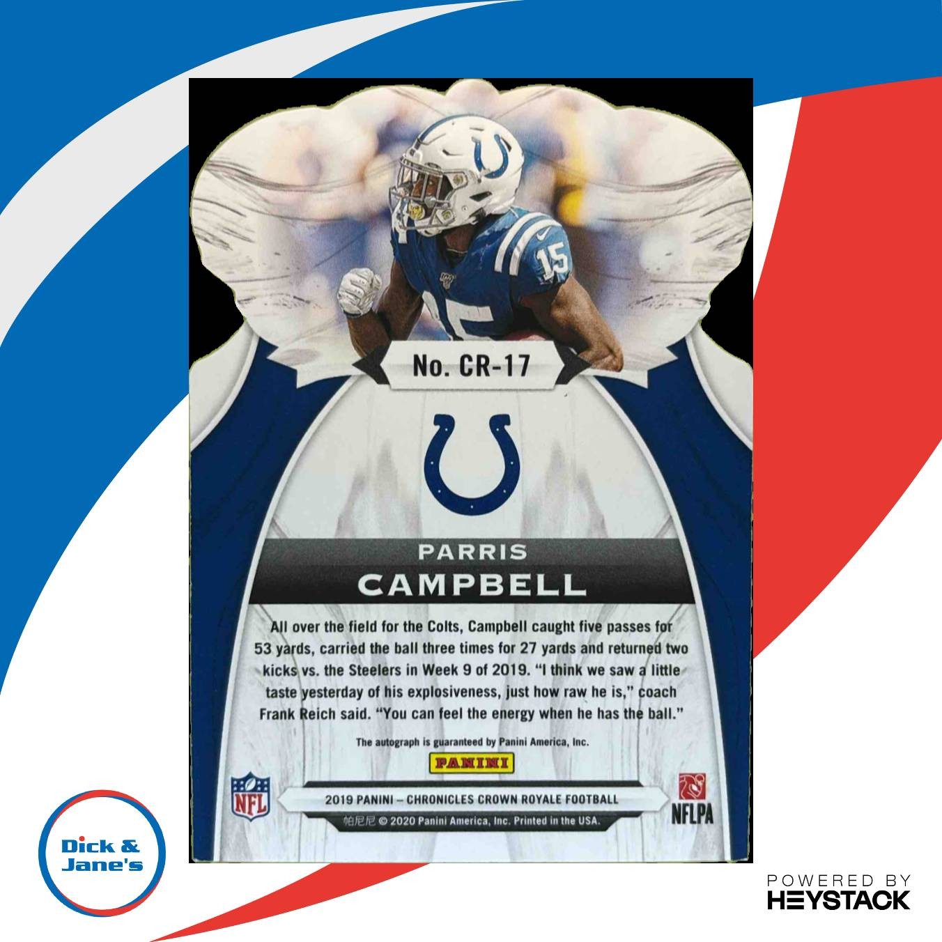 2019 Chronicles Parris Campbell Crown Royale Rookie Auto Gold 07/10 #CR-17 Colts - Sports Cards