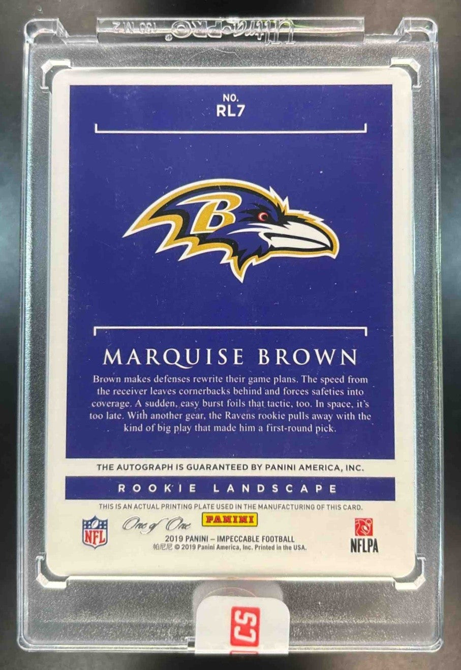 2019 Impeccable Marquise Brown Rookie Landscape Printing Plate Cyan 1/1 Auto RC - Sports Cards