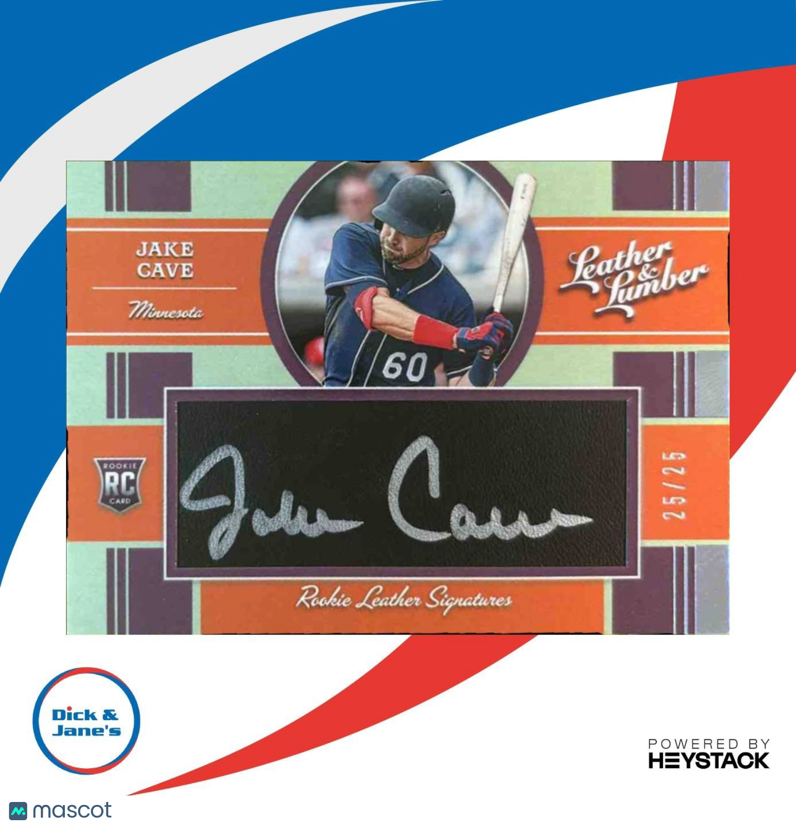 2019 Leather & Lumber Jake Cave Rookie Signatures Silver /25 #105 Twins - Sports Cards