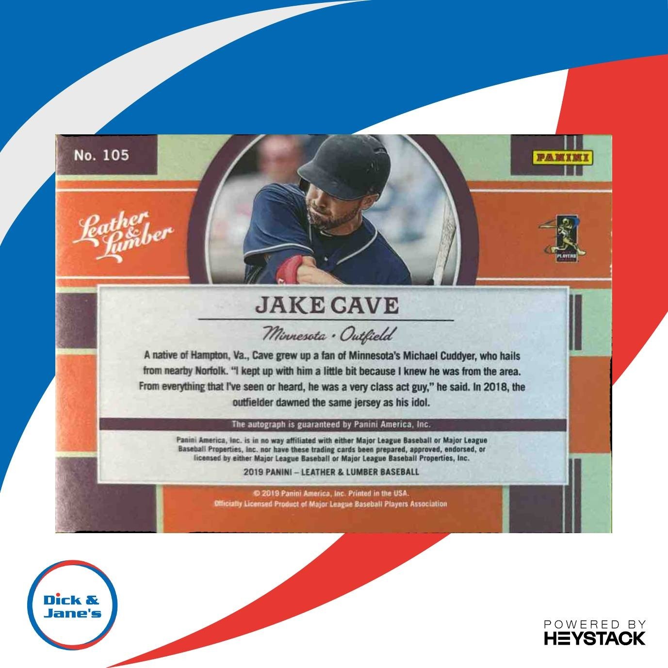 2019 Leather & Lumber Jake Cave Rookie Signatures Silver /25 #105 Twins - Sports Cards