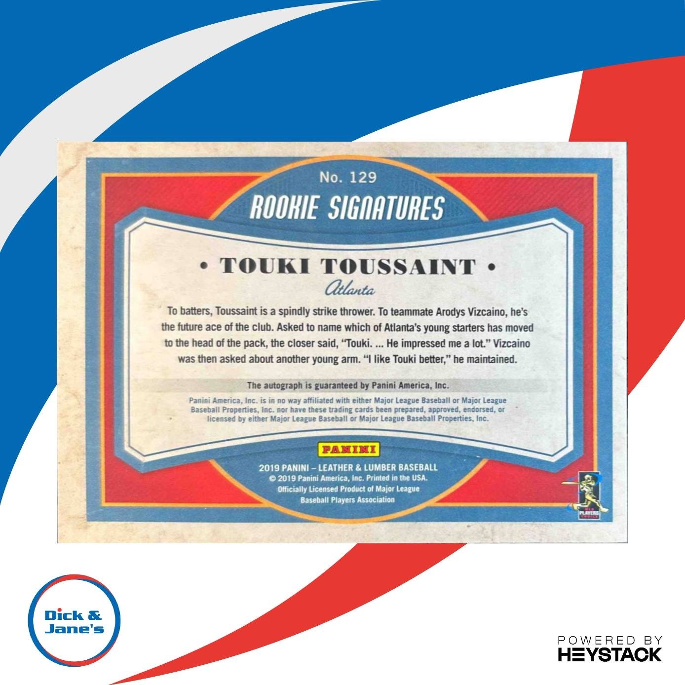 2019 Leather & Lumber Touki Toussaint Baseball Signatures Blue /99 #129 Braves - Sports Cards