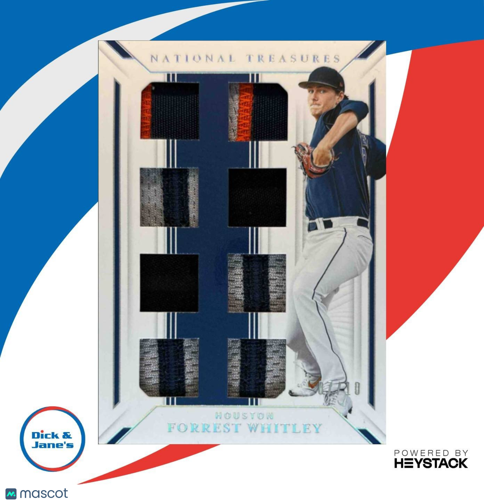 2019 National Treasures Forrest Whitley Game Material Eights Silver /10 Astros - Sports Cards