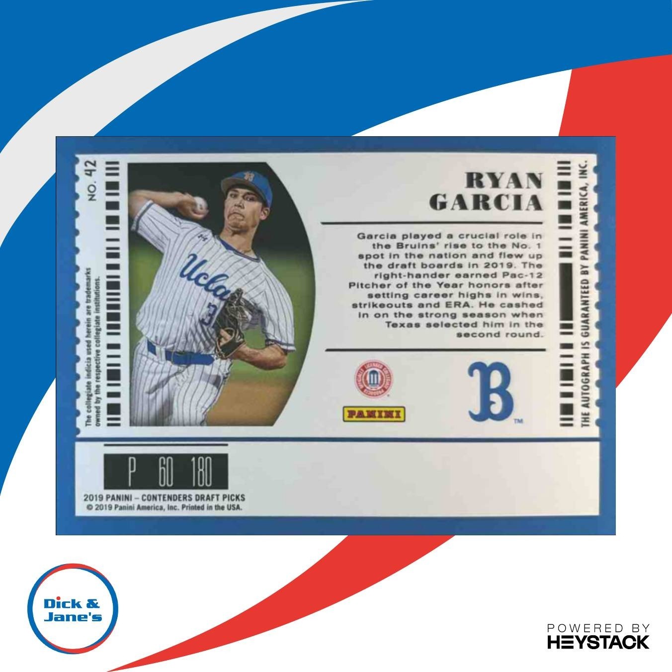 2019 Panini Contenders Collegiate Ryan Garcia Auto Cracked Ice /23 #42 Bruins - Sports Cards