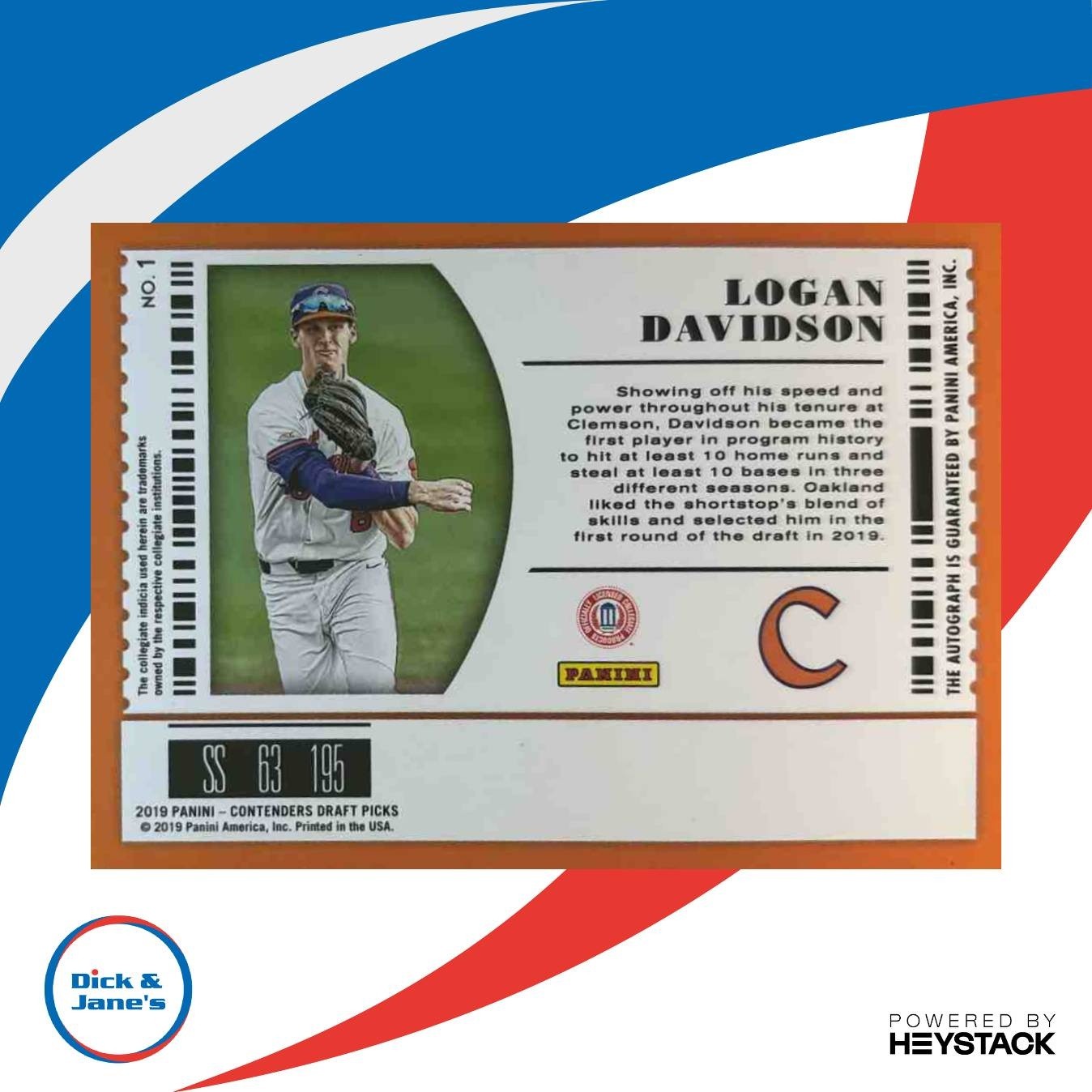 2019 Panini Contenders Draft Picks Logan Davidson Ticket Auto #1 Clemson Tigers - Sports Cards