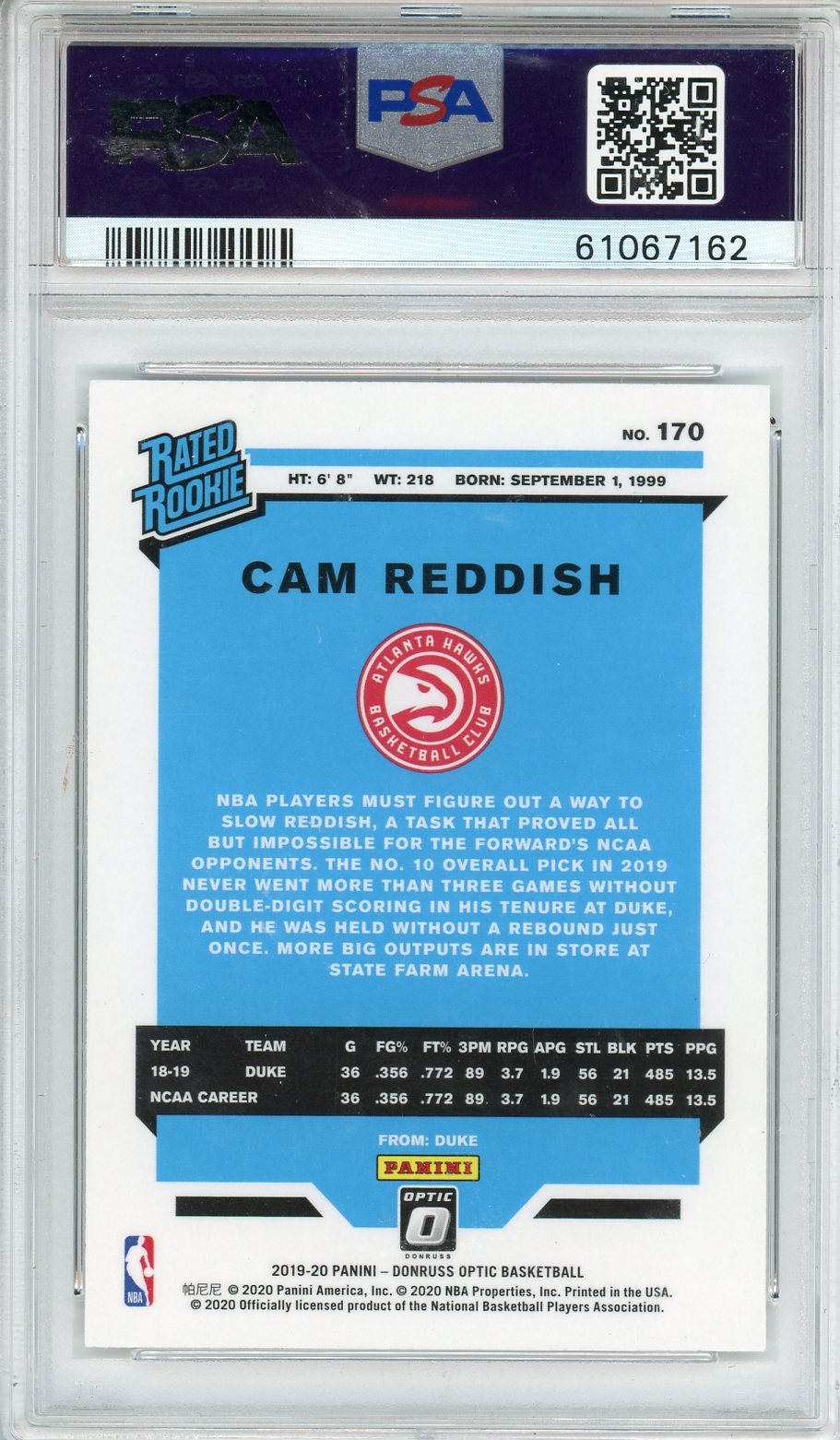 2019 Panini Donruss Optic Cam Reddish #170 PSA 10 - Graded Sports Cards