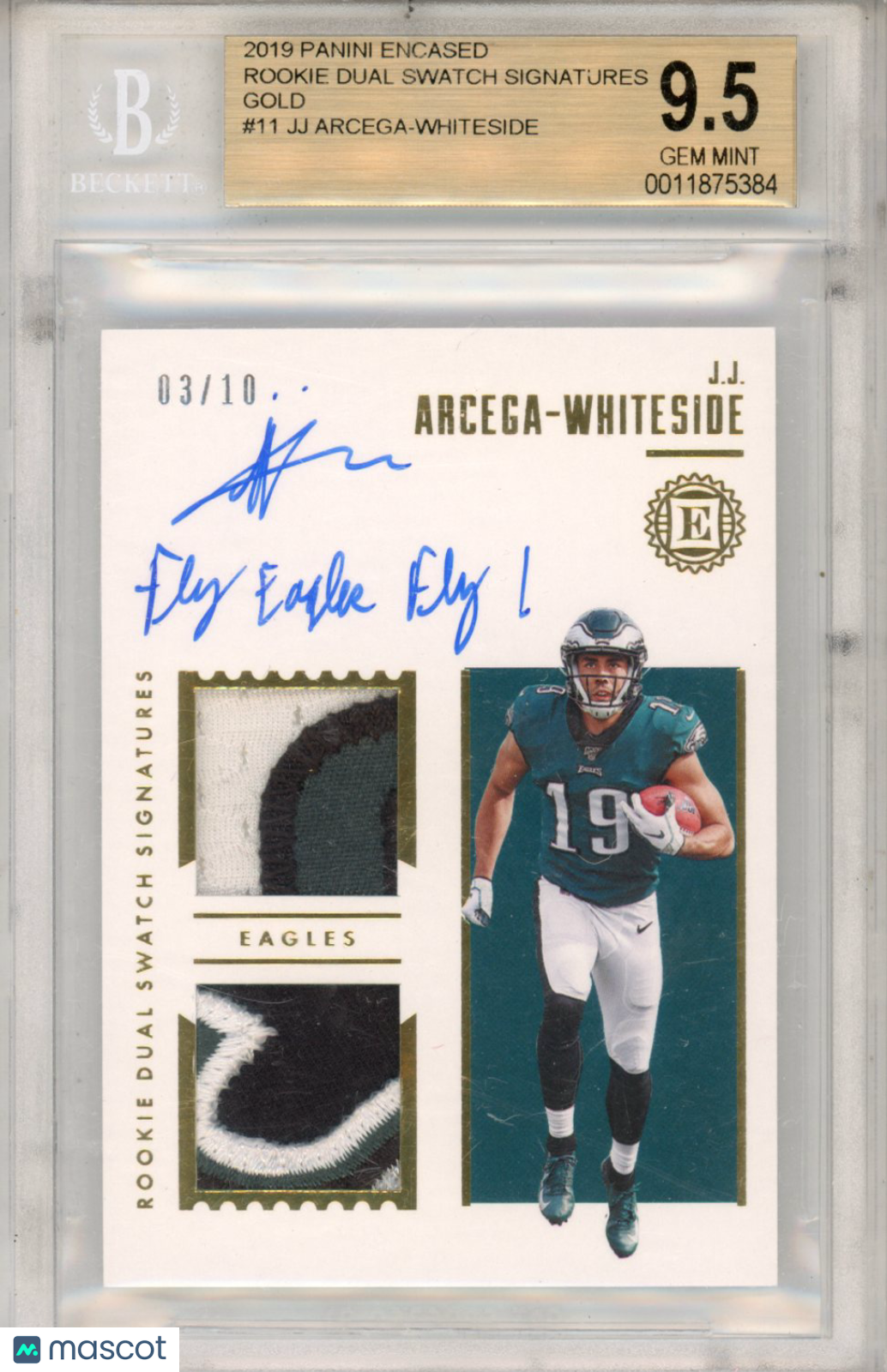 2019 Panini Encased Rookie Dual Swatch Auto Gold JJ Arcega-Whiteside /10 BGS 9.5 - Graded Sports Cards