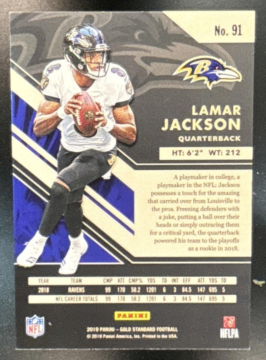 2019 Panini Gold Standard Lamar Jackson Emerald /10 #91 Baltimore Ravens - Sports Cards