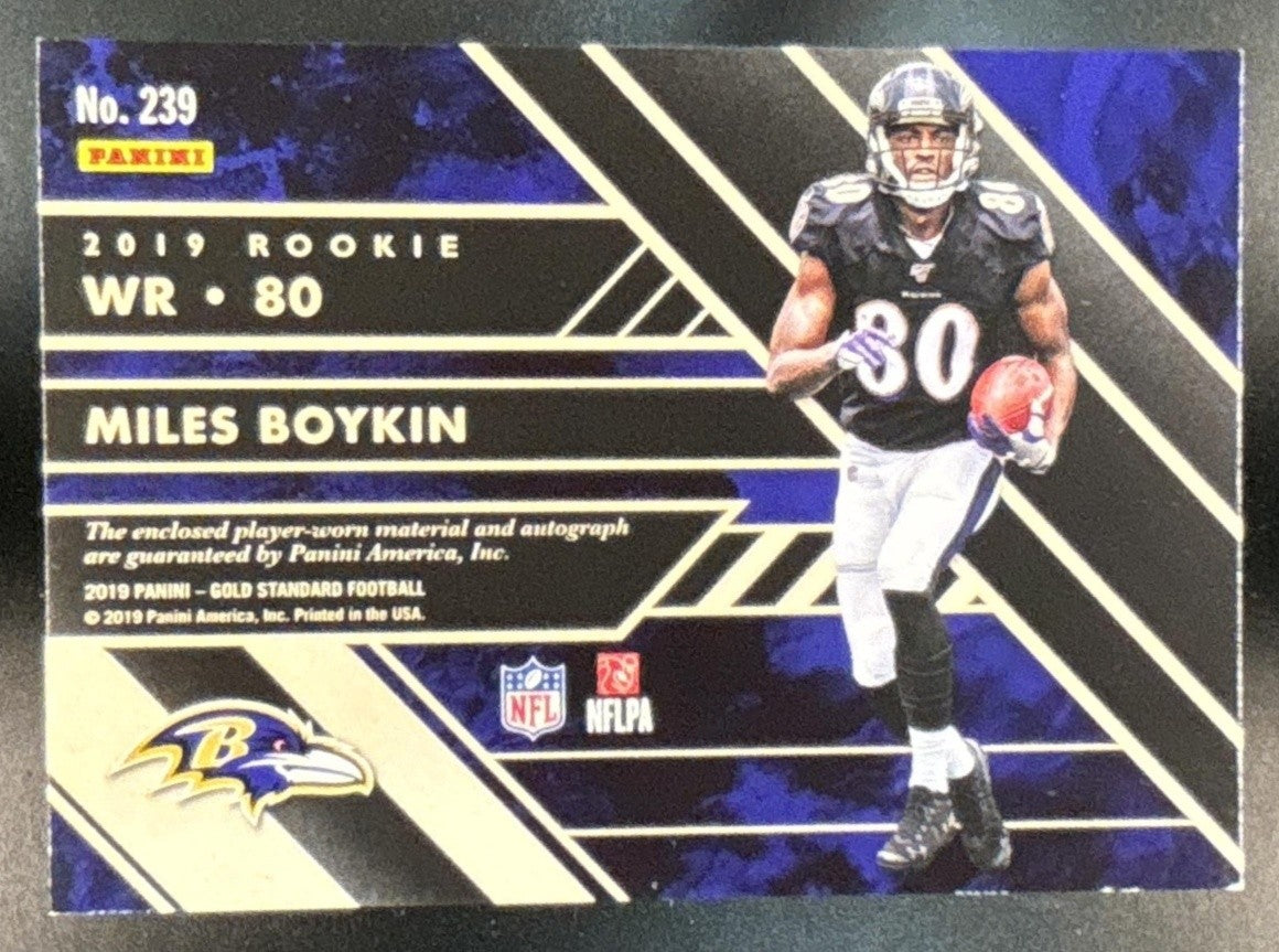 2019 Panini Gold Standard Miles Boykin Rookie Jersey Auto Patch /19 RC Ravens - Sports Cards