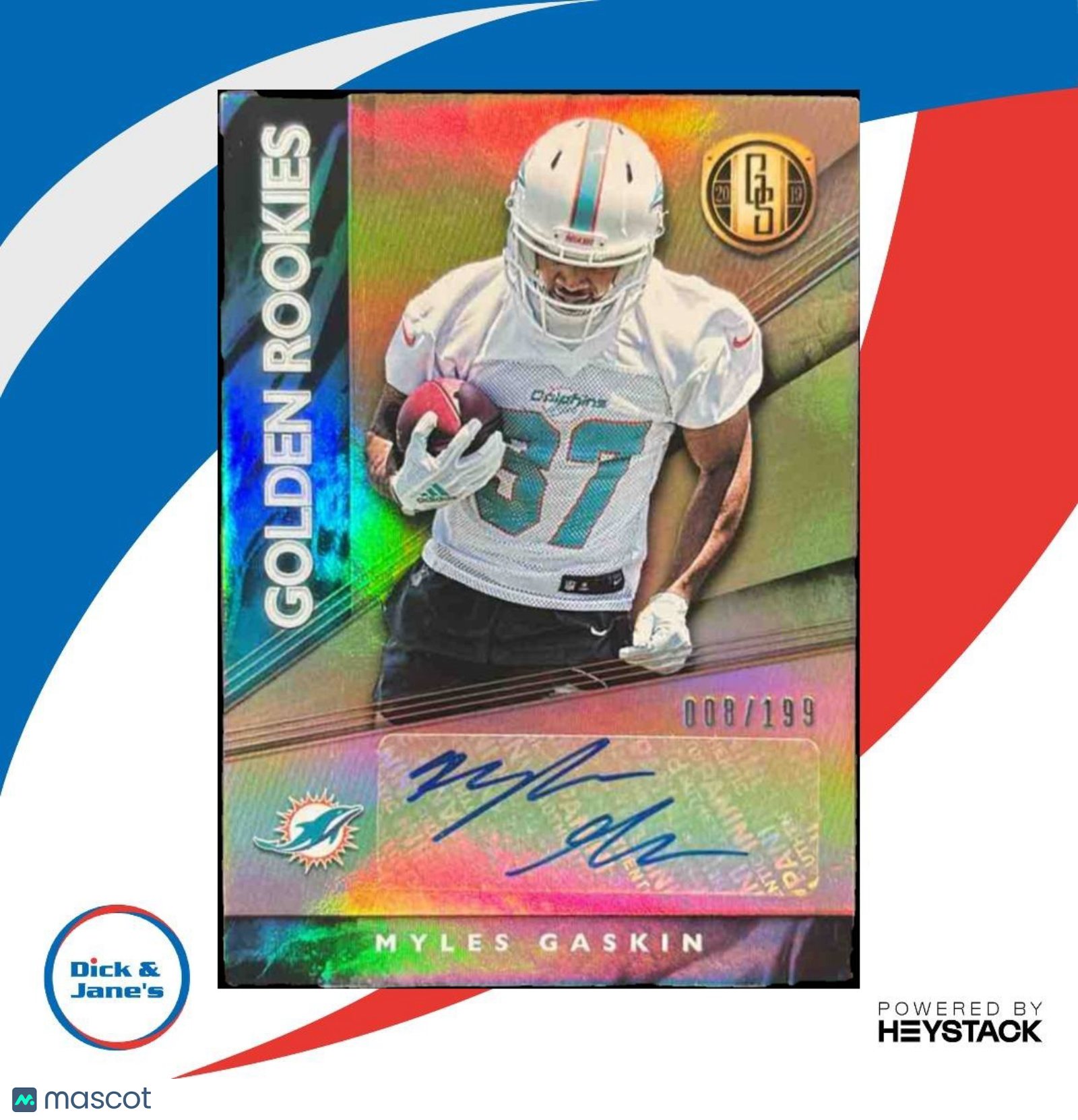 2019 Panini Gold Standard Myles Gaskin Golden Rookie Auto /199 RC Miami Dolphins - Sports Cards