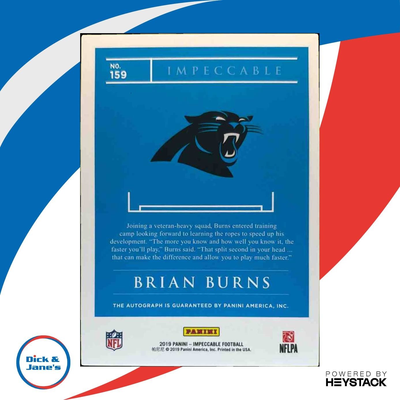 2019 Panini Impeccable Brian Burns Rookie Auto Red 37/75 #159 RC Panthers - Sports Cards