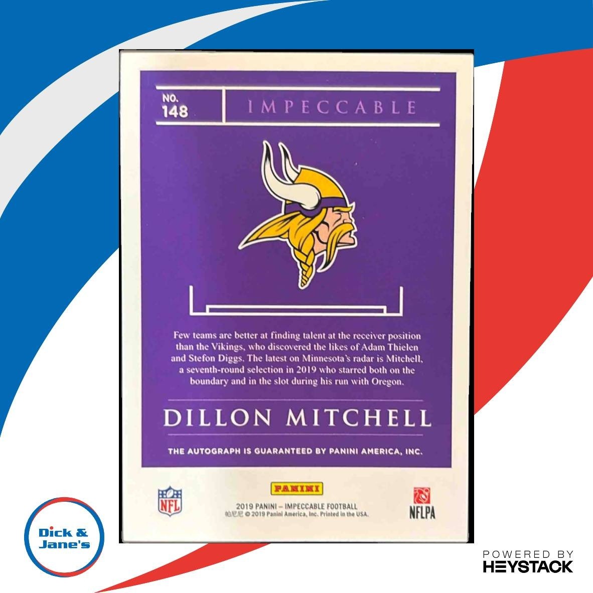 2019 Panini Impeccable Dillon Mitchell Silver /49 #148 Auto RC Minnesota Vikings - Sports Cards