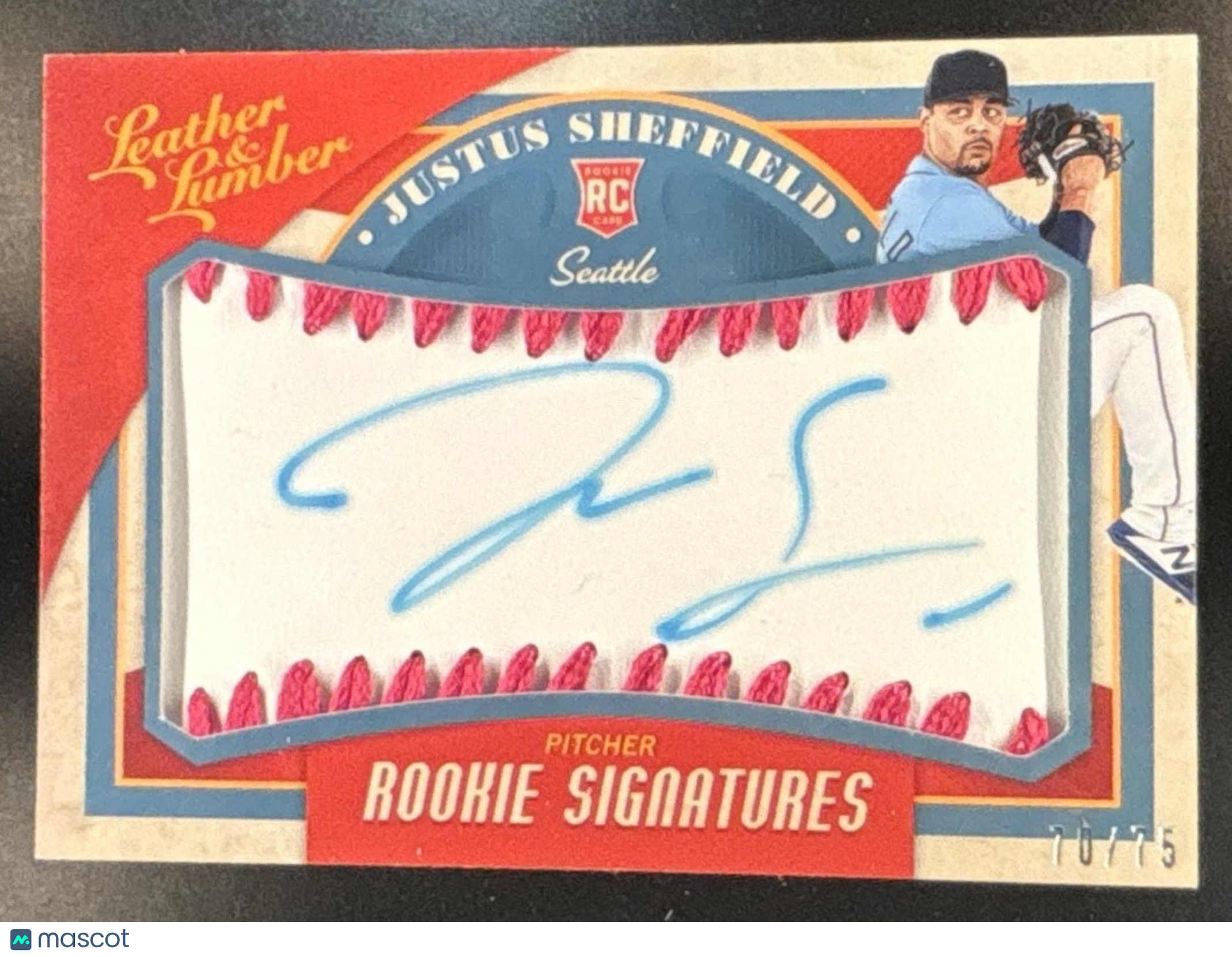 2019 Panini Leather & Lumber Justus Sheffield Signatures /75 RC Auto Mariners - Sports Cards